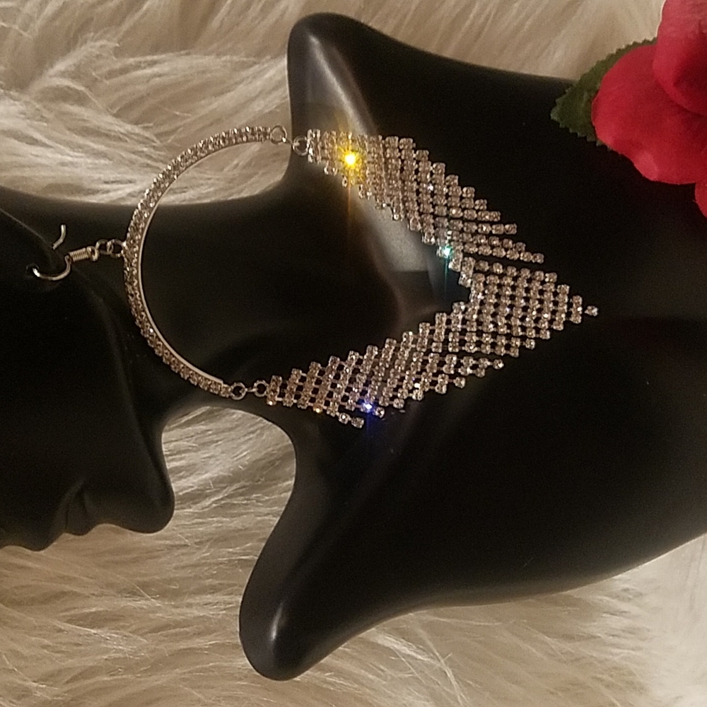 Large Dangling Rhinestone Earrings - image 2